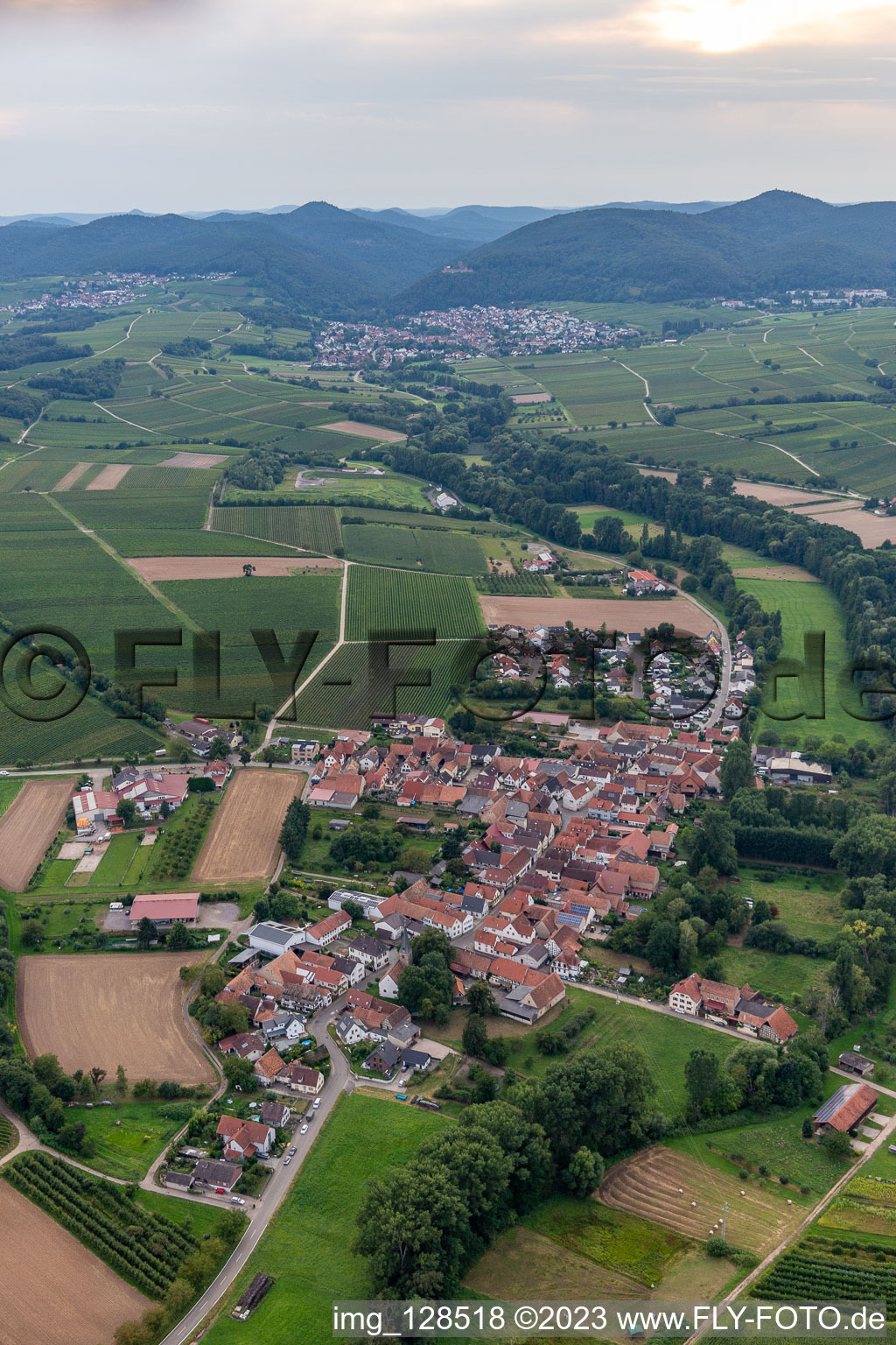 District Klingen in Heuchelheim-Klingen in the state Rhineland-Palatinate, Germany from the drone perspective
