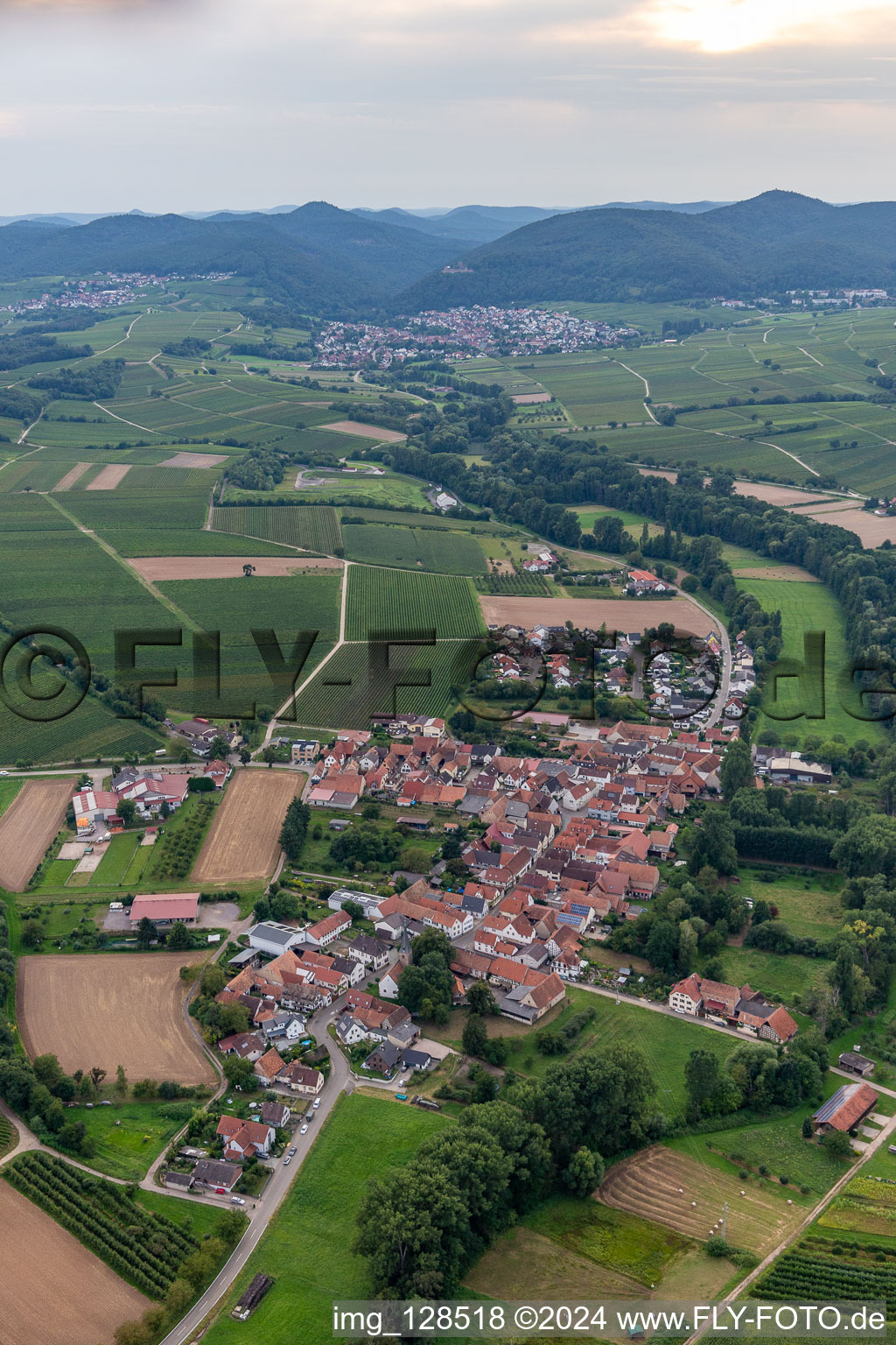 District Klingen in Heuchelheim-Klingen in the state Rhineland-Palatinate, Germany from the drone perspective