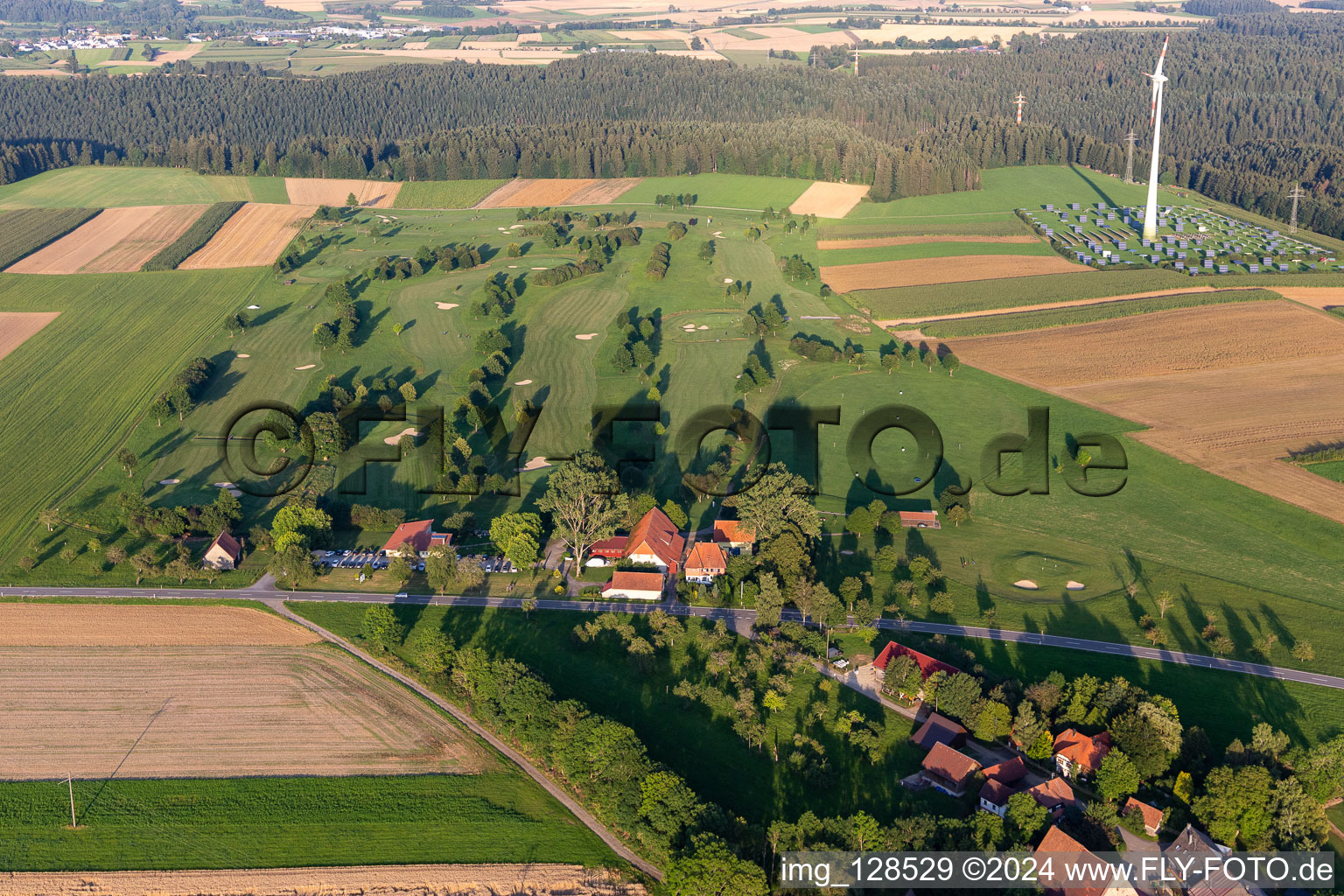 Aerial view of Grounds of the Golf course at of Golfclub Alpirsbach e.V. in Alpirsbach in the state Baden-Wurttemberg, Germany