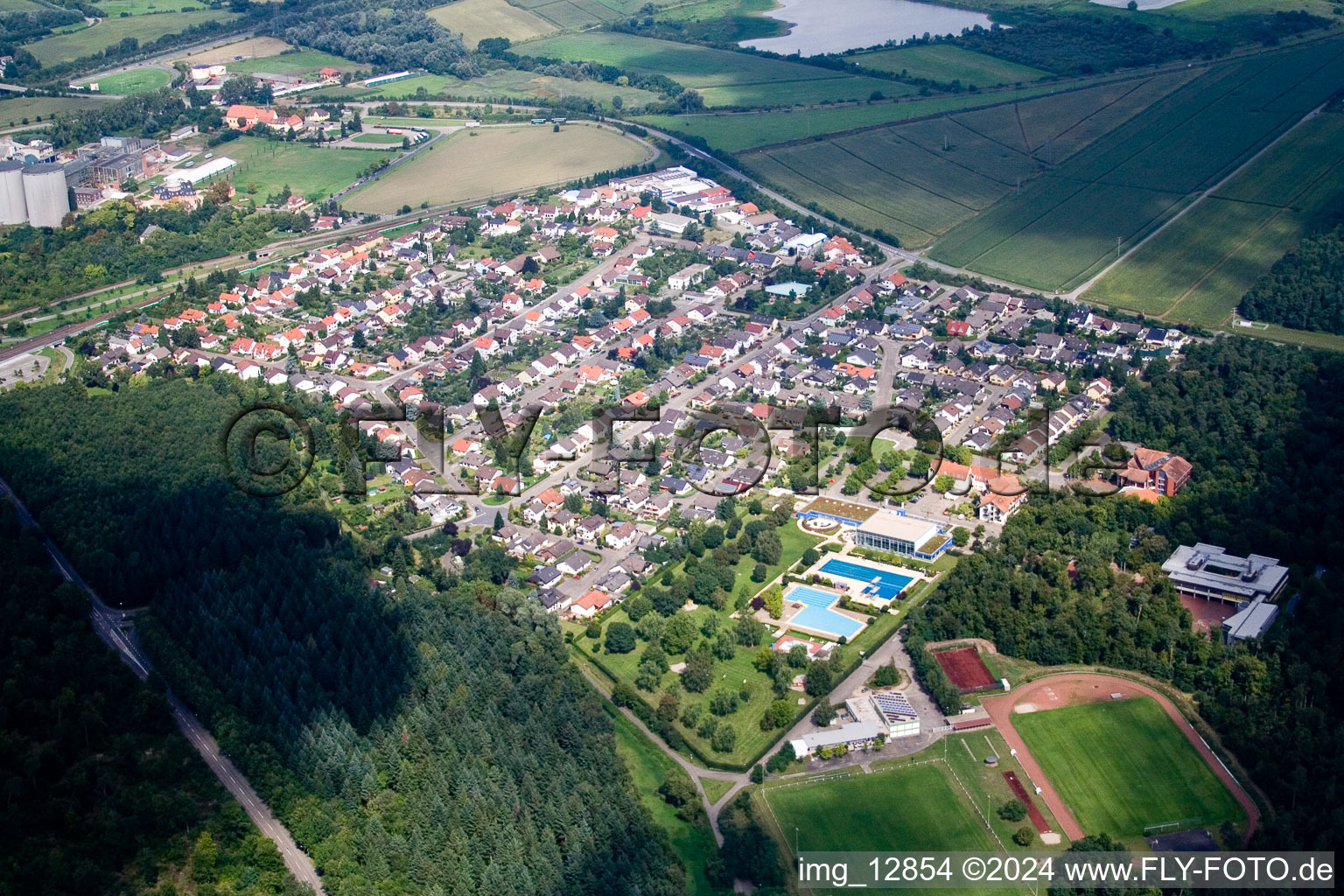 Waghäusel in the state Baden-Wuerttemberg, Germany from the plane