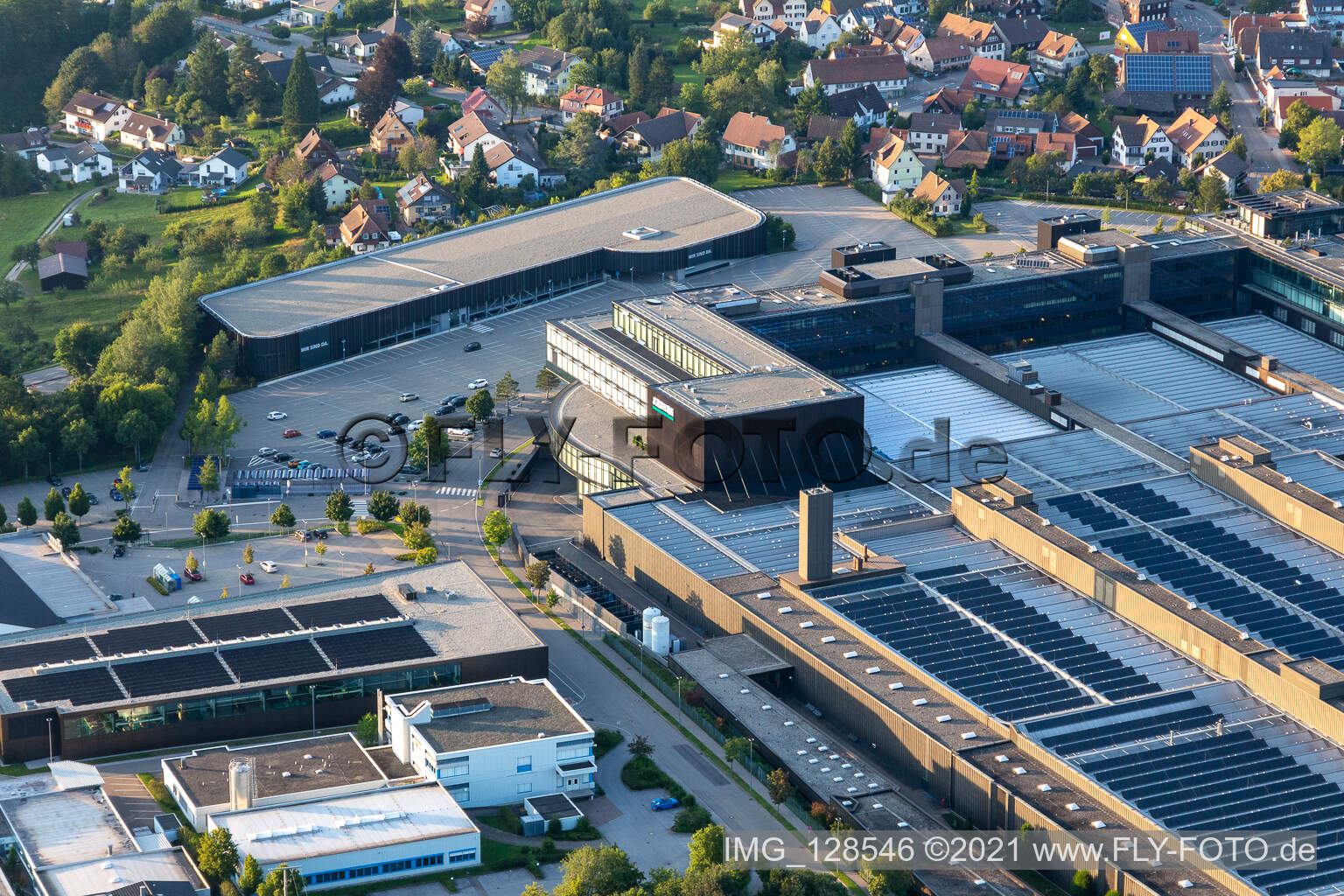 Aerial view of ARBURG GmbH + Co KG. Aberle Plastics Processing GmbH in Loßburg in the state Baden-Wuerttemberg, Germany