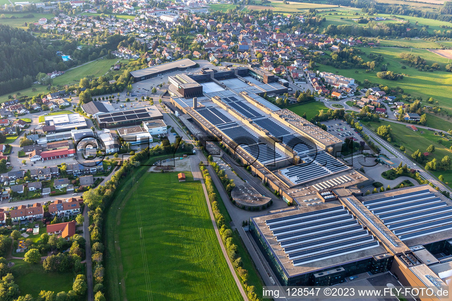 Aerial photograpy of Building and production halls on the premises of ARBURG GmbH + Co KG in Lossburg in the state Baden-Wuerttemberg, Germany