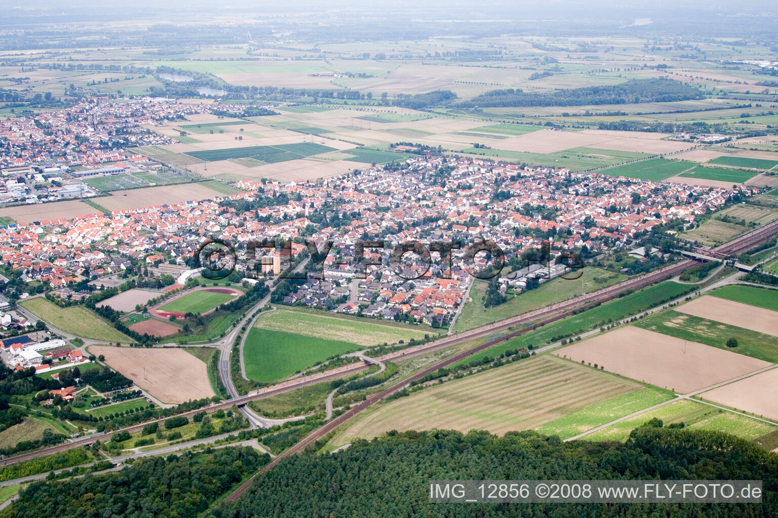 Oblique view of Neulußheim in the state Baden-Wuerttemberg, Germany