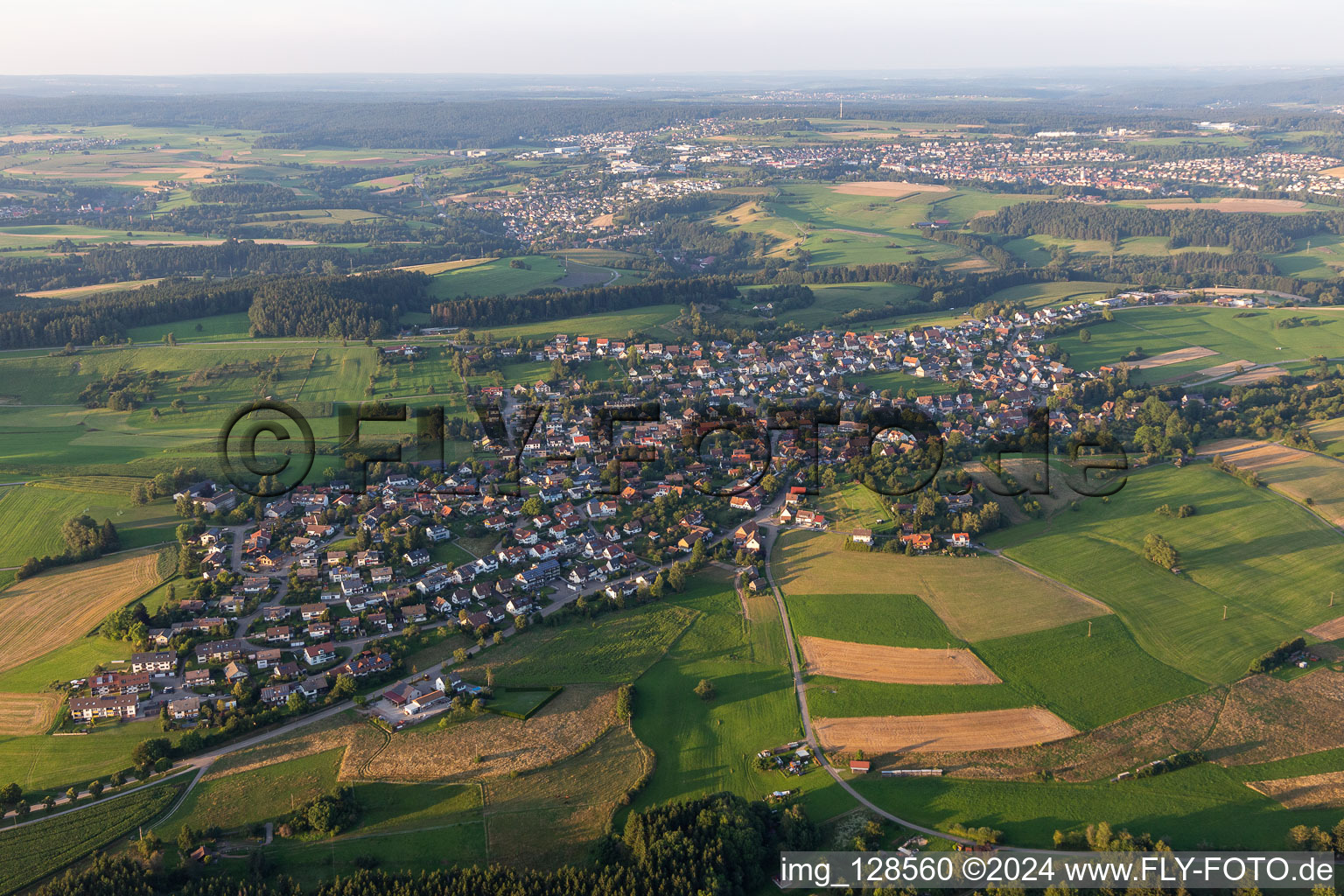 Village view on the edge of agricultural fields and land in Dietersweiler in the state Baden-Wuerttemberg, Germany