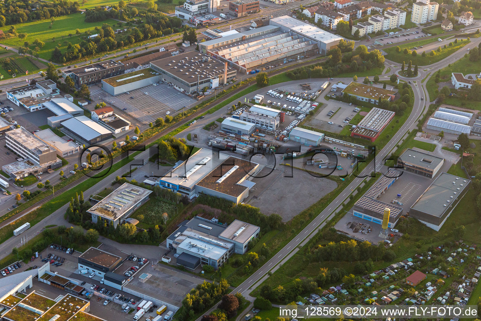 Aerial view of Industrial area Robert-Bürkle-Straße in Freudenstadt in the state Baden-Wuerttemberg, Germany