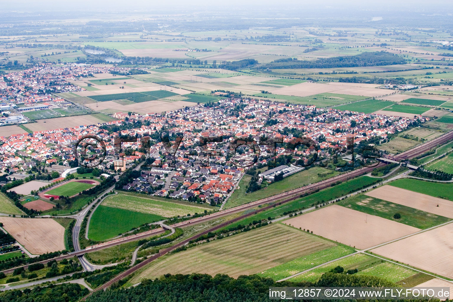 Neulußheim in the state Baden-Wuerttemberg, Germany from above