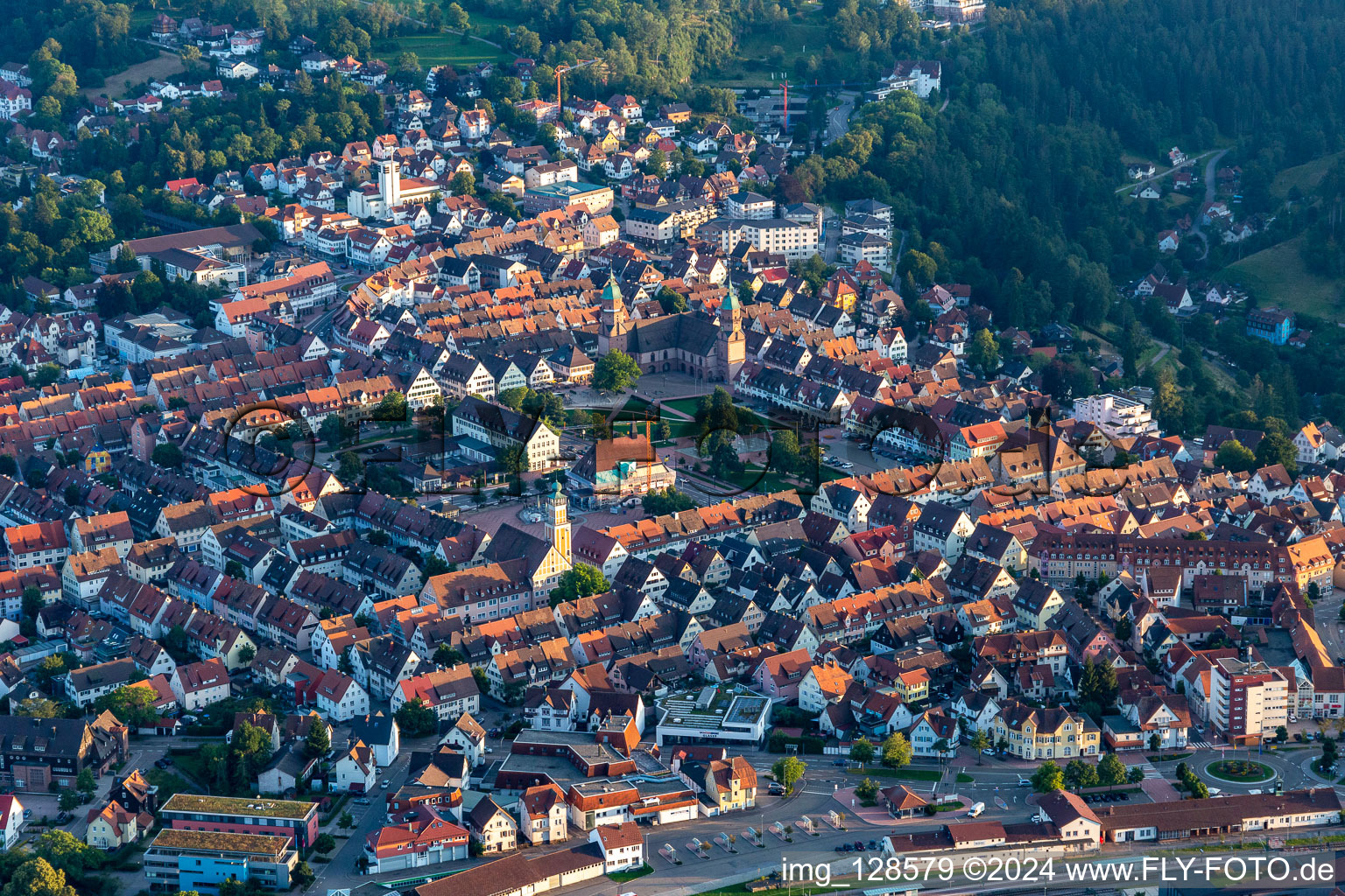 Aerial view of Germany's largest marketplace in Freudenstadt in the state Baden-Wuerttemberg, Germany