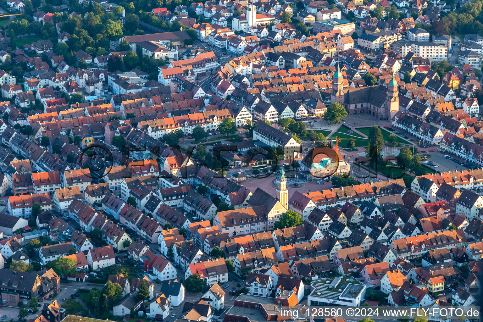 Aerial photograpy of Germany's largest marketplace in Freudenstadt in the state Baden-Wuerttemberg, Germany