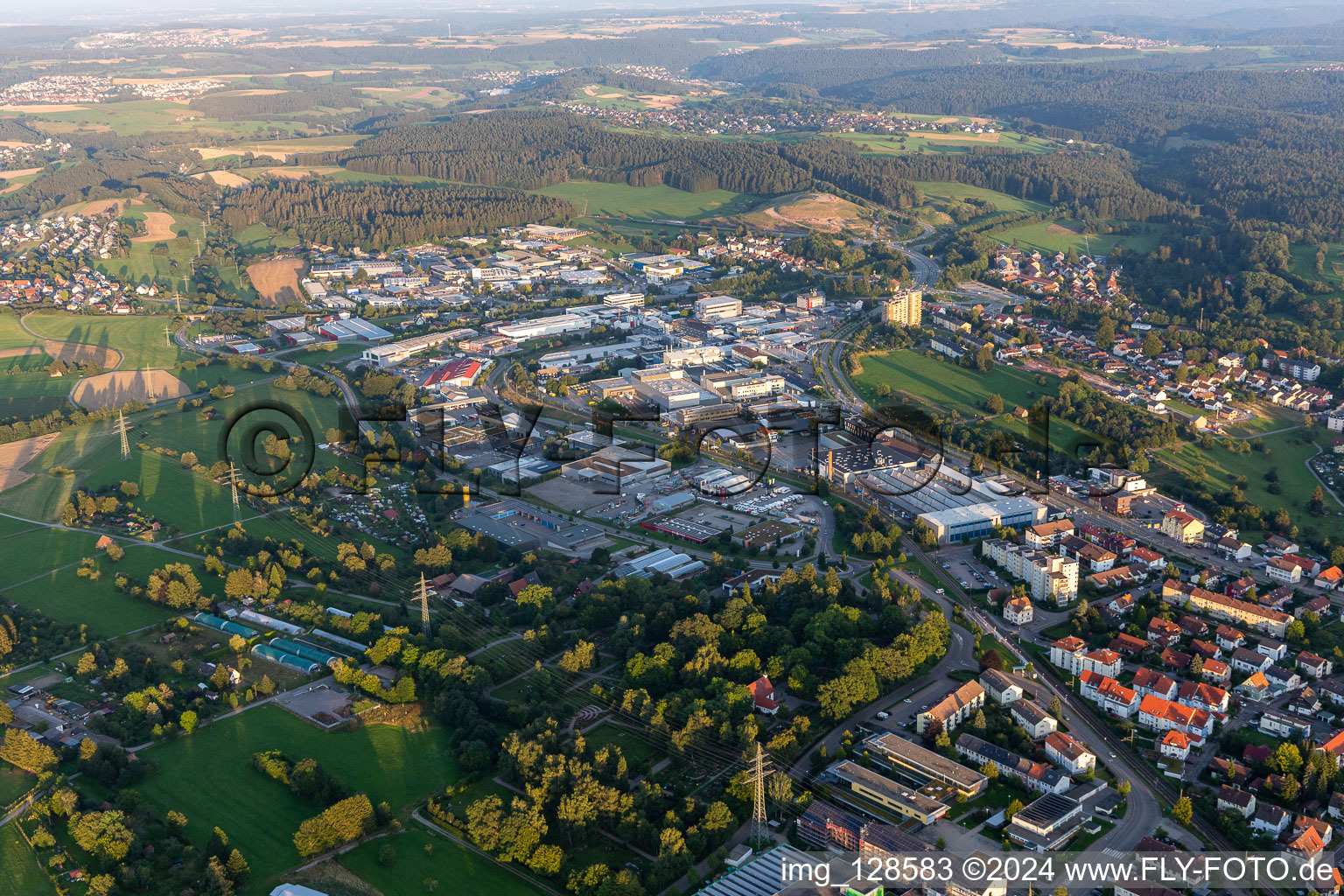 Aerial view of Industrial area in Freudenstadt in the state Baden-Wuerttemberg, Germany