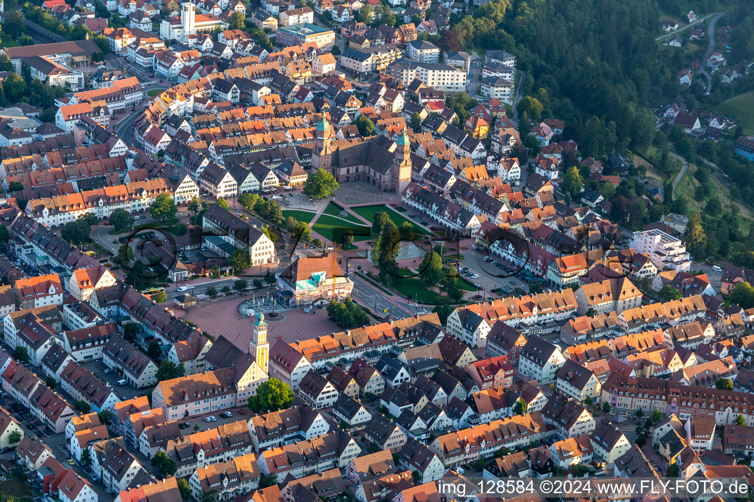 Oblique view of Germany's largest marketplace in Freudenstadt in the state Baden-Wuerttemberg, Germany