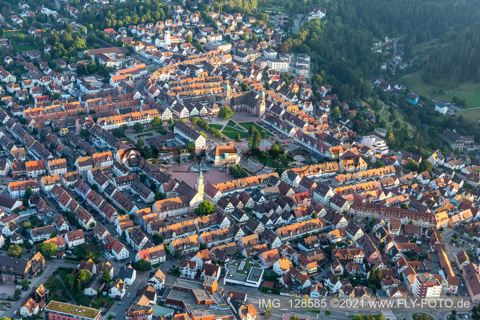 Largest marketplace in Germany in Freudenstadt in the state Baden-Wuerttemberg, Germany from above