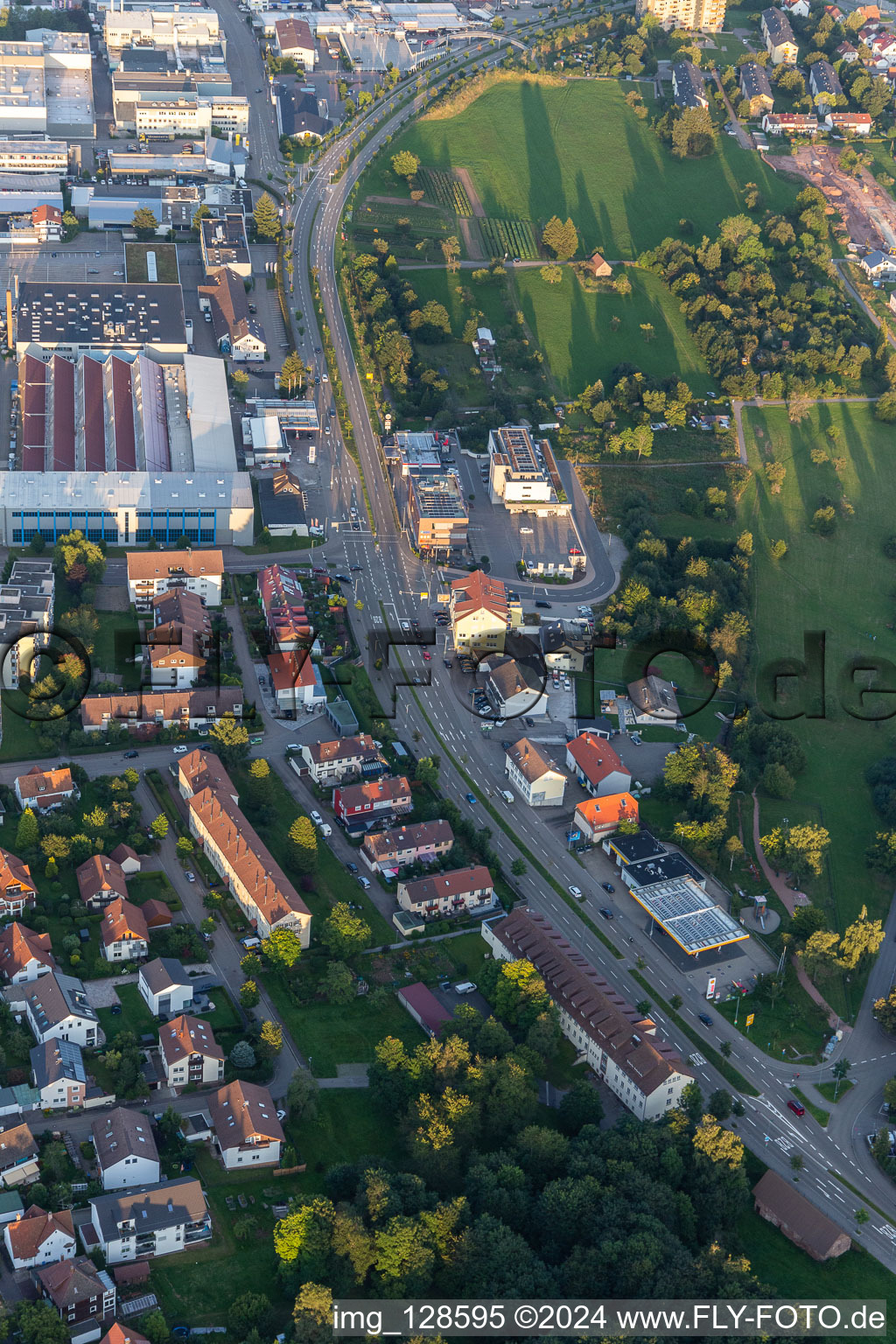 Industrial area Robert-Bürkle-Straße in Freudenstadt in the state Baden-Wuerttemberg, Germany from above