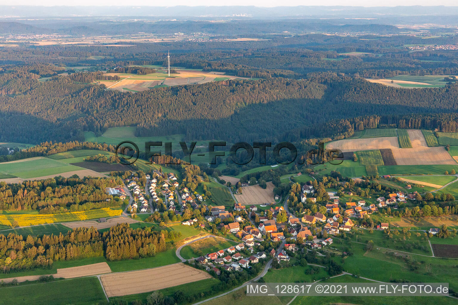 Village - view on the edge of forested areas in Fuernsal in the state Baden-Wuerttemberg, Germany