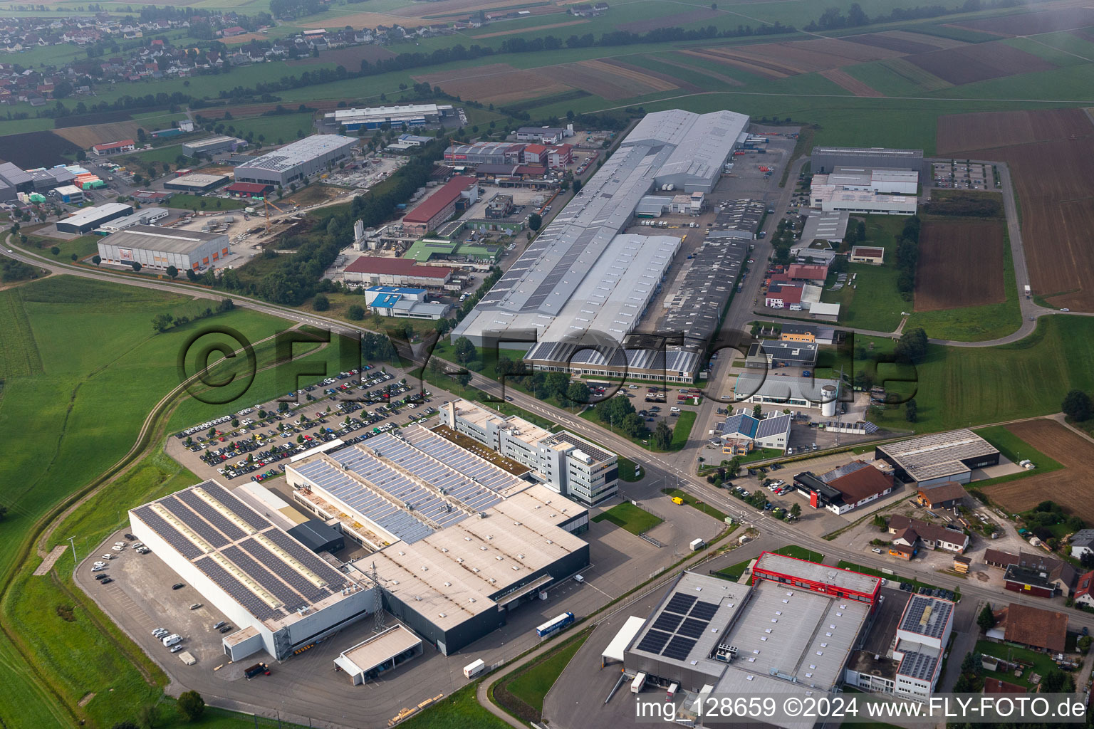 Aerial view of Industrial and commercial area with Beton - Fertigteil - Union GmbH & Co. KG; Schwaebische Werkzeugmaschinen GmbH, KMS Automation GmbH in Schramberg in the state Baden-Wuerttemberg, Germany