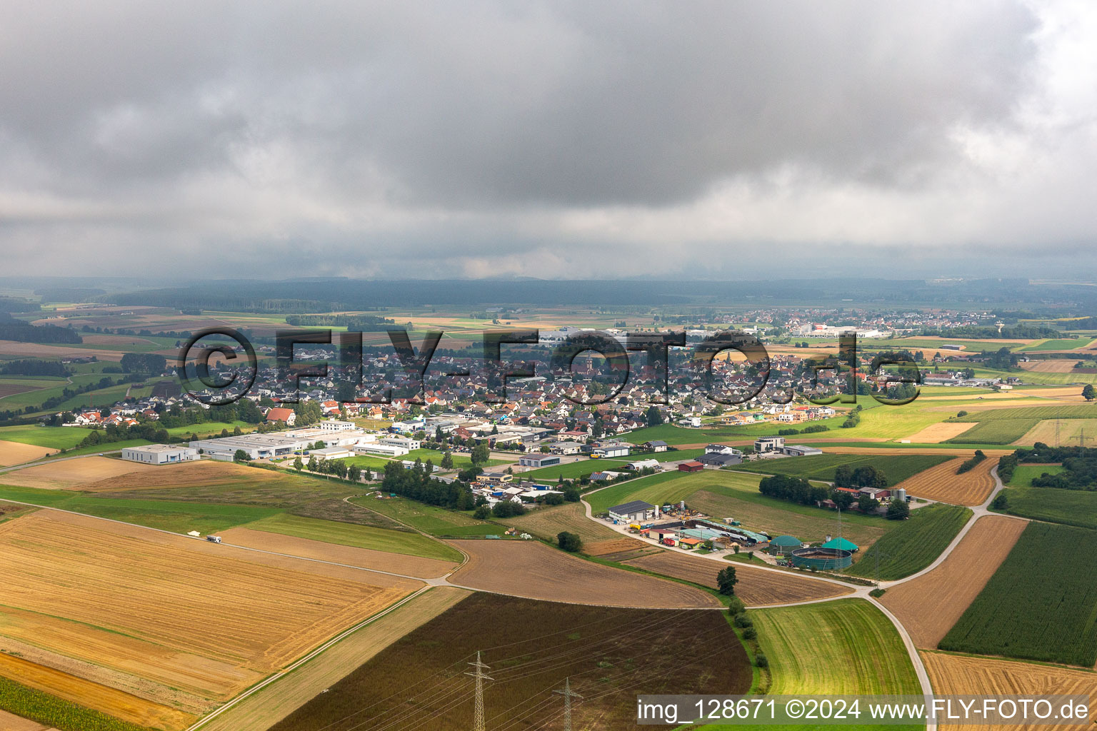 Oblique view of Dunningen in the state Baden-Wuerttemberg, Germany