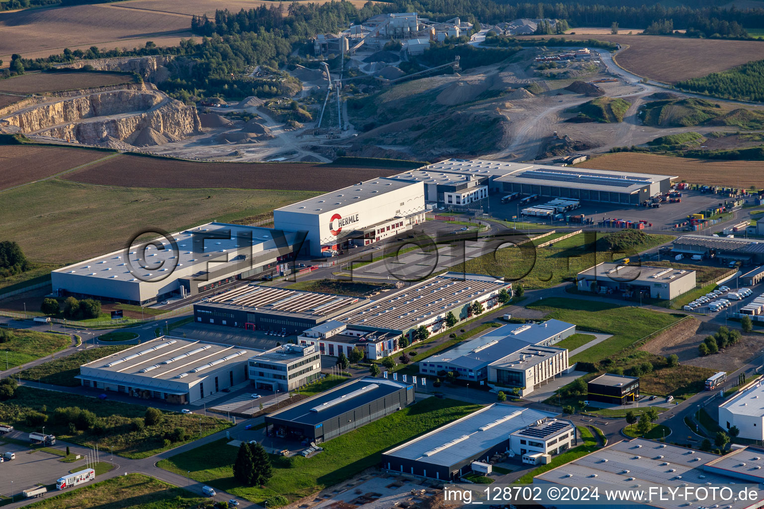 Industrial and commercial area with Maschinenfabrik Berthold Hermle AG, RAMPF Production Systems GmbH & Co.KG, FRISTO GETRAeNKEMARKT GmbH and ASSTEC GmbH & Co. KG in Zimmern ob Rottweil in the state Baden-Wurttemberg, Germany