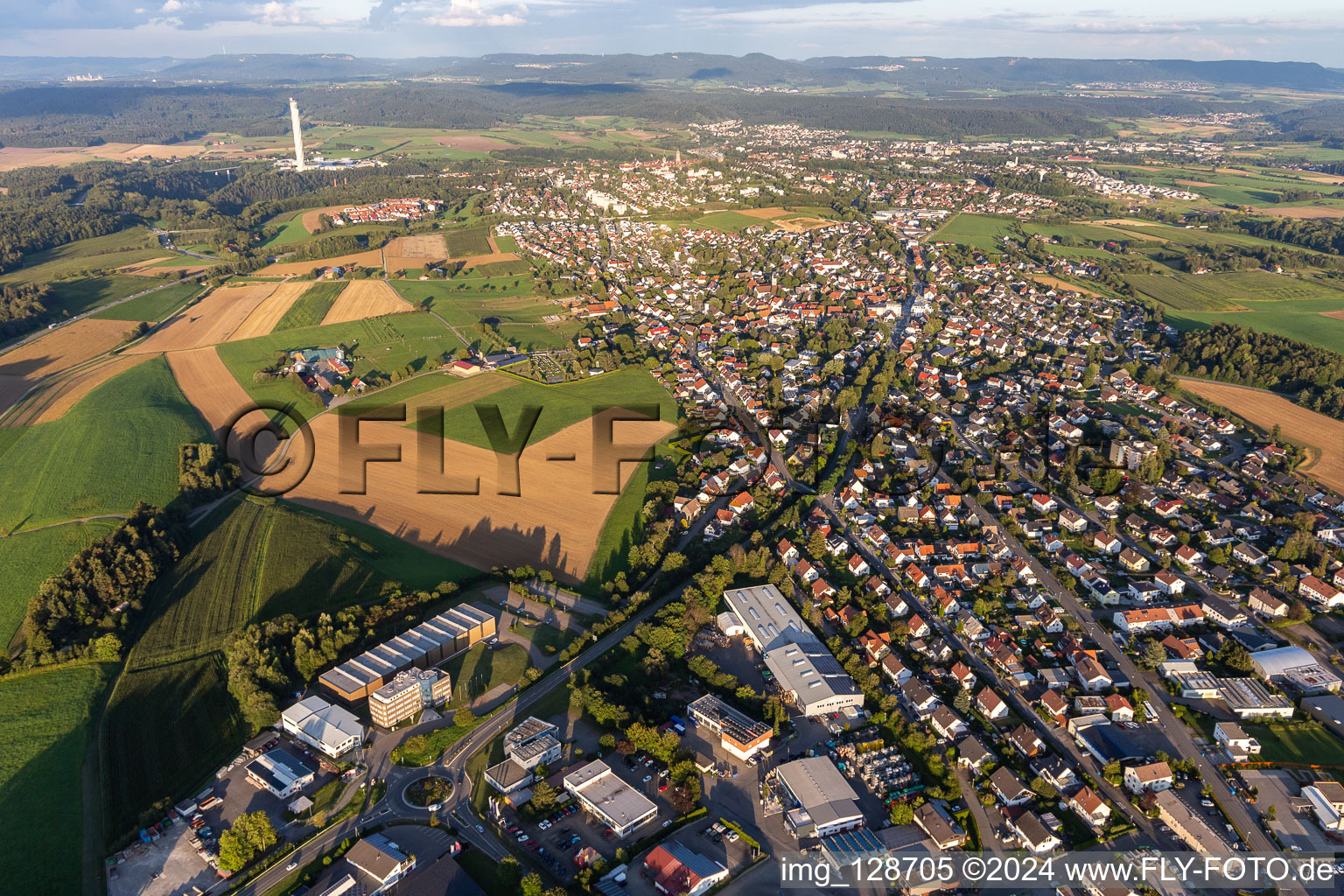 Town View of the streets and houses of the residential areas in Zimmern ob Rottweil in the state Baden-Wuerttemberg, Germany