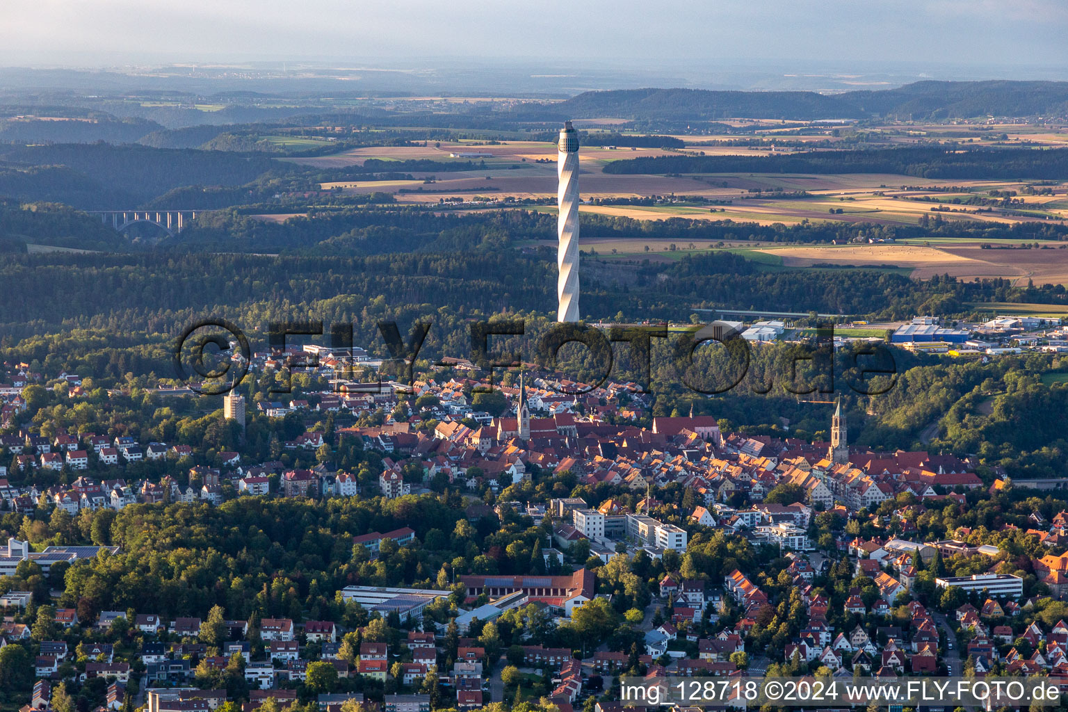 Site of the TK Elevator testing tower for Speed elevators in Rottweil in Baden - Wuerttemberg. The new landmark of the town of Rottweil is the tallest structure in Baden-Wuerttemberg