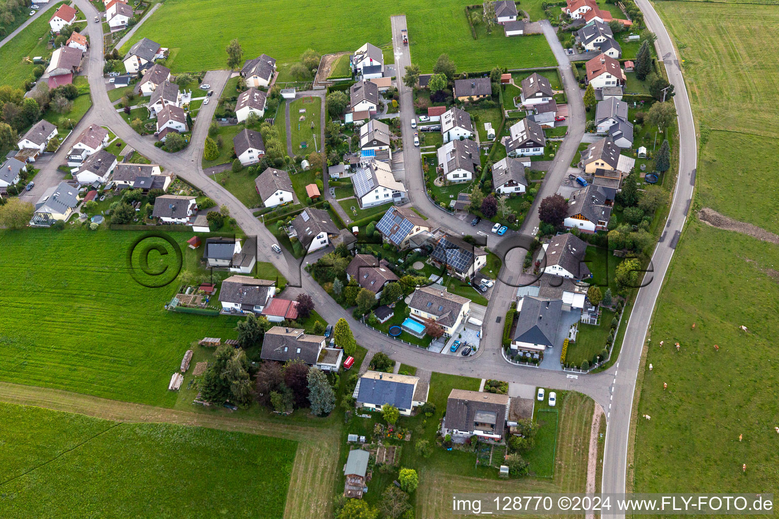 Oblique view of Bösingen in the state Baden-Wuerttemberg, Germany