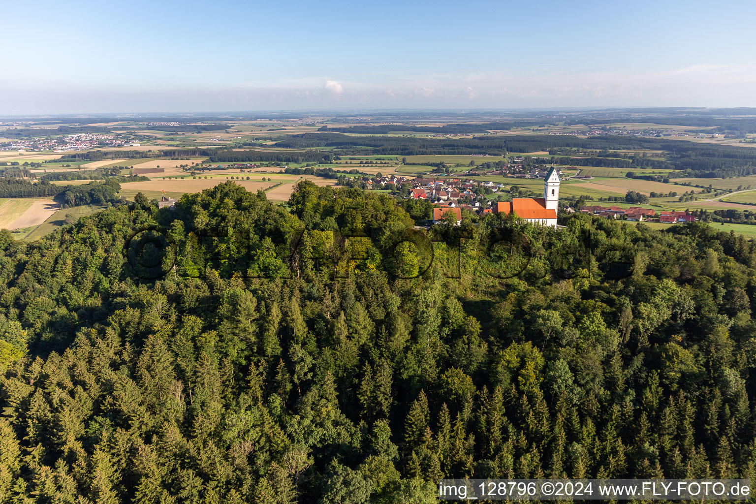 Aerial photograpy of Pilgrimage Church of St. John the Baptist on the Bussen in the district Offingen in Uttenweiler in the state Baden-Wuerttemberg, Germany