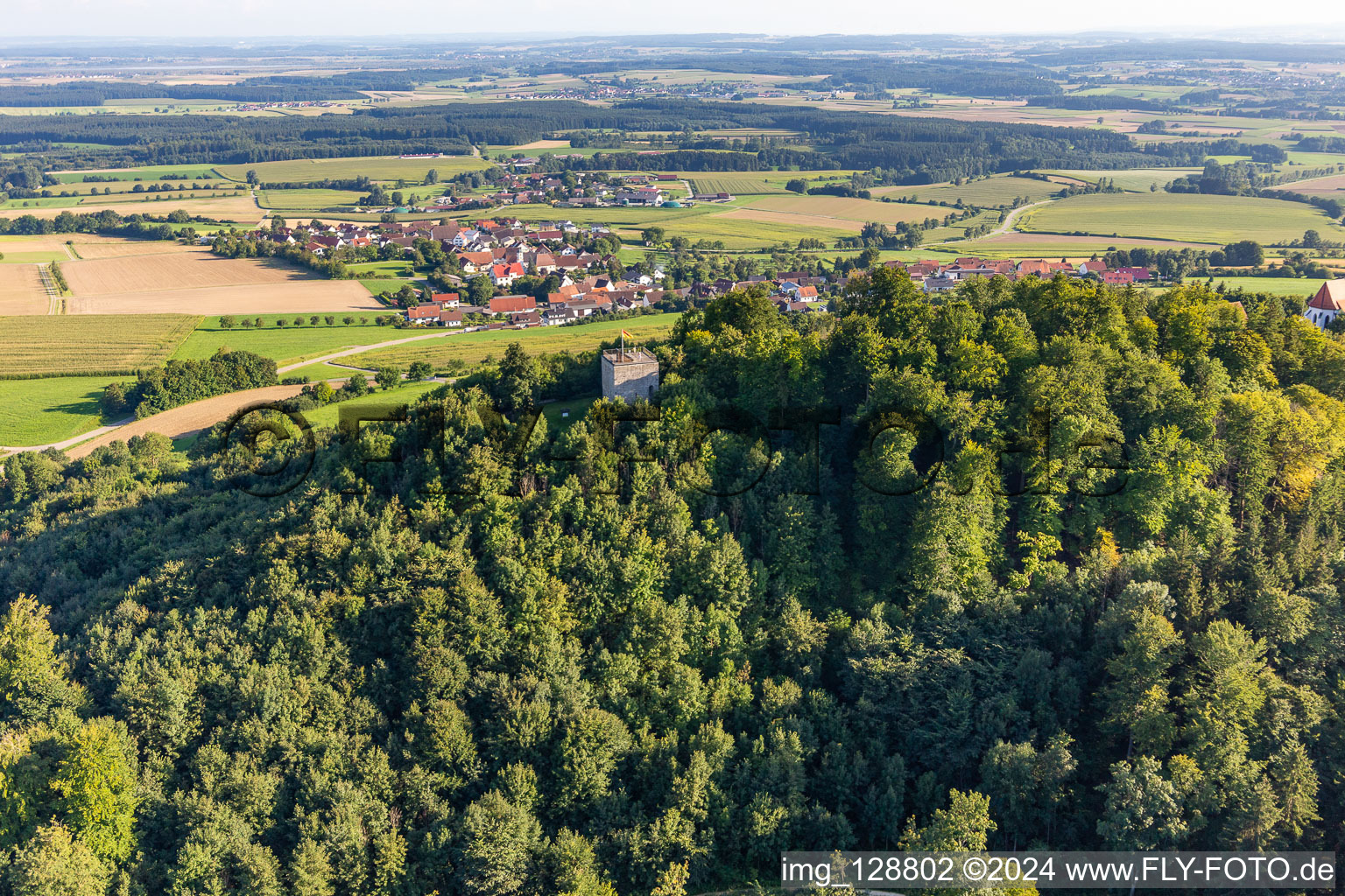 Aerial photograpy of Castle ruins on the Bussen – holy mountain of Upper Swabia in the district Offingen in Uttenweiler in the state Baden-Wuerttemberg, Germany