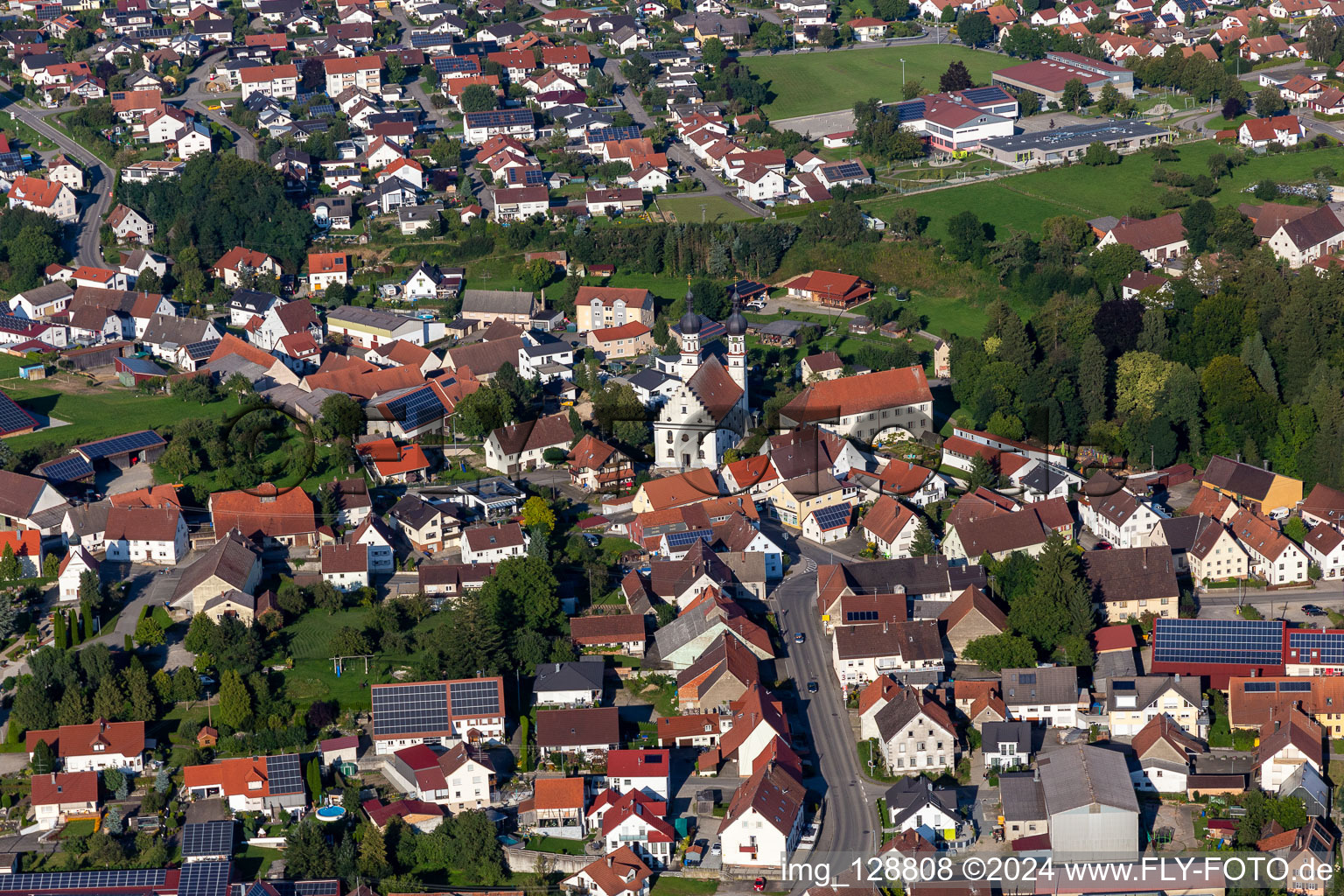 Town View of the streets and houses of the residential areas in Uttenweiler in the state Baden-Wuerttemberg, Germany