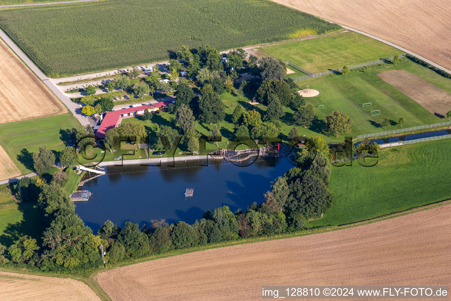 Beach areas on the - Naturfreibad in Uttenweiler in the state Baden-Wuerttemberg, Germany