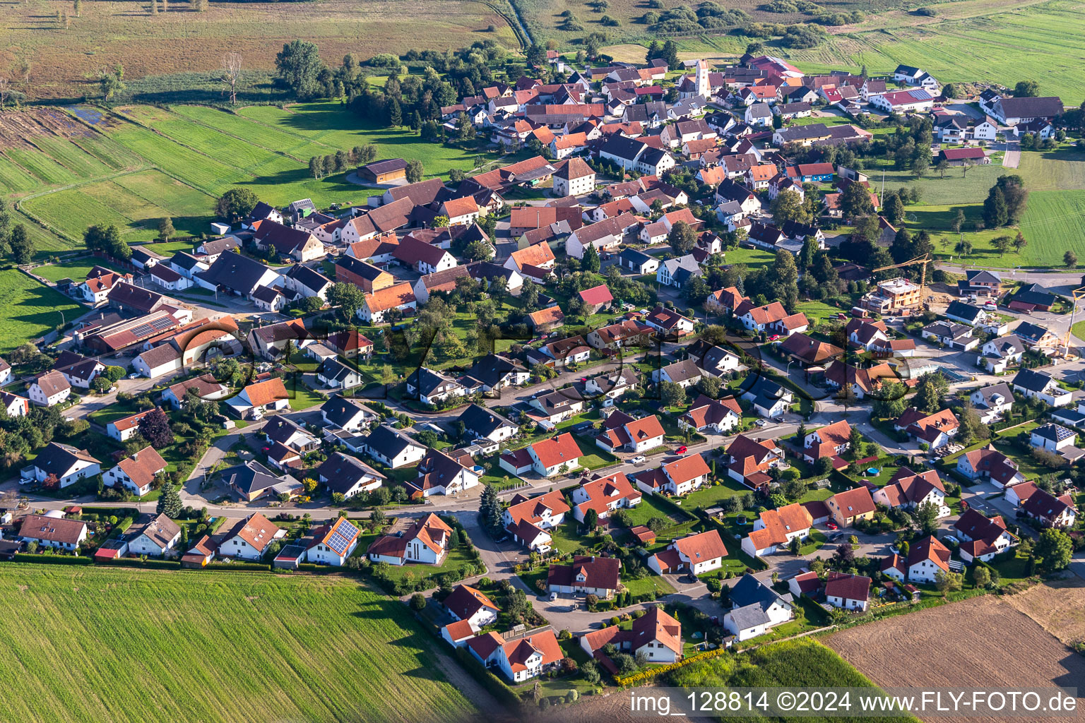 Oblique view of Alleshausen in the state Baden-Wuerttemberg, Germany