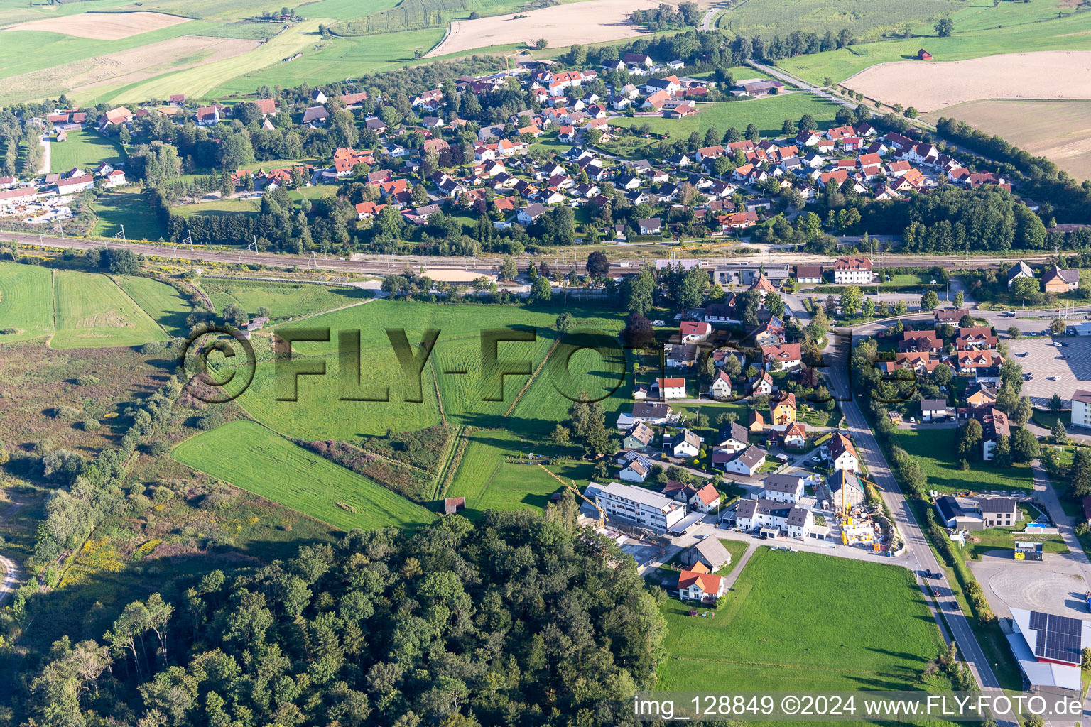 Aerial view of District Kürnbach in Bad Schussenried in the state Baden-Wuerttemberg, Germany