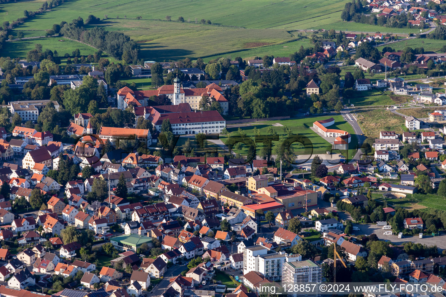 Aerial photograpy of Schussenried Monastery in the district Roppertsweiler in Bad Schussenried in the state Baden-Wuerttemberg, Germany