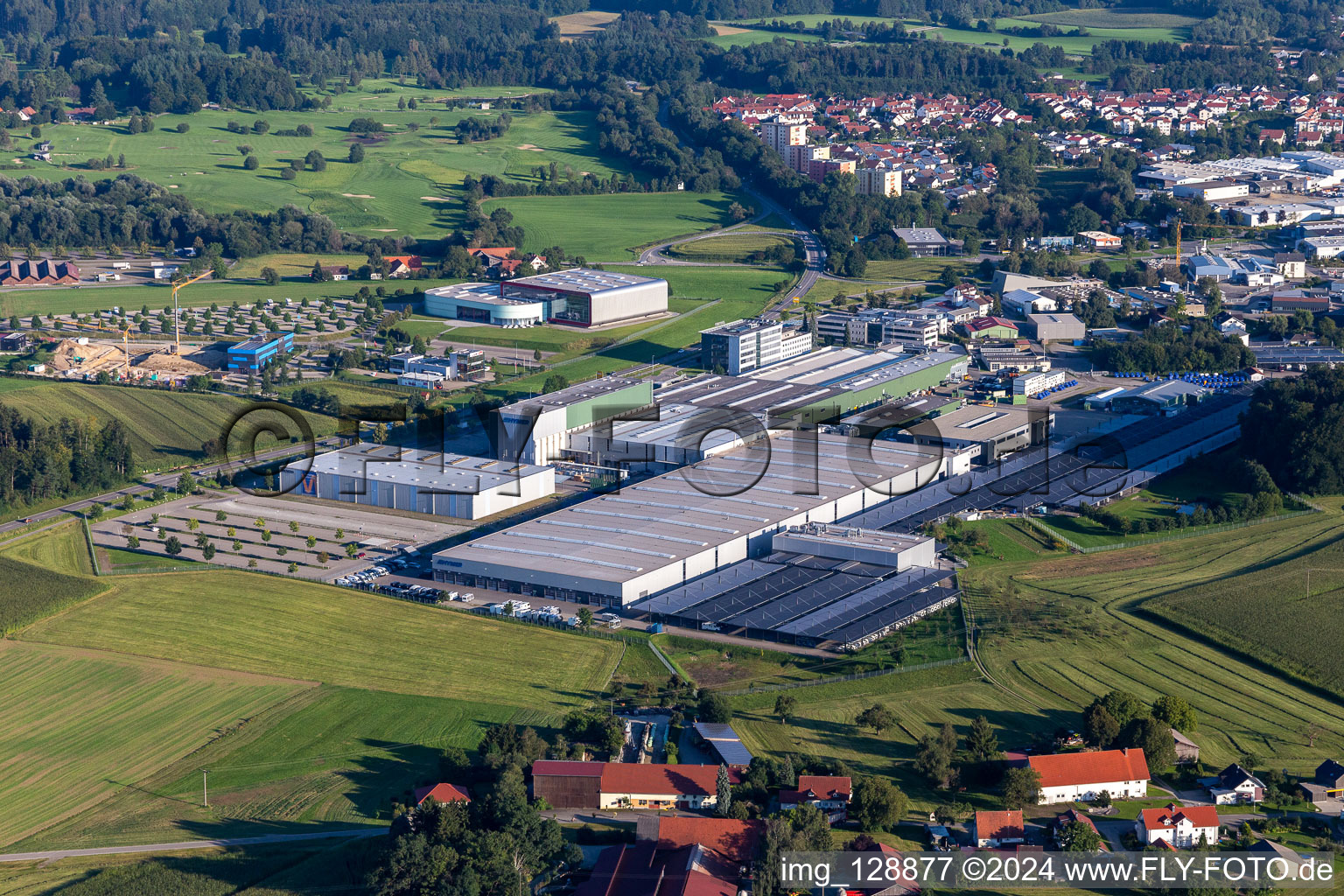 Buildings and production halls on the vehicle construction site of Hymer Reisemobile GmbH in Bad Waldsee in the state Baden-Wuerttemberg, Germany