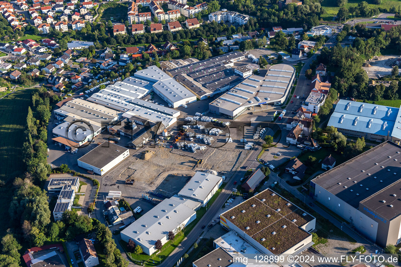 Buildings and production halls on the vehicle construction site of Hymer Reisemobile GmbH in Bad Waldsee in the state Baden-Wuerttemberg, Germany