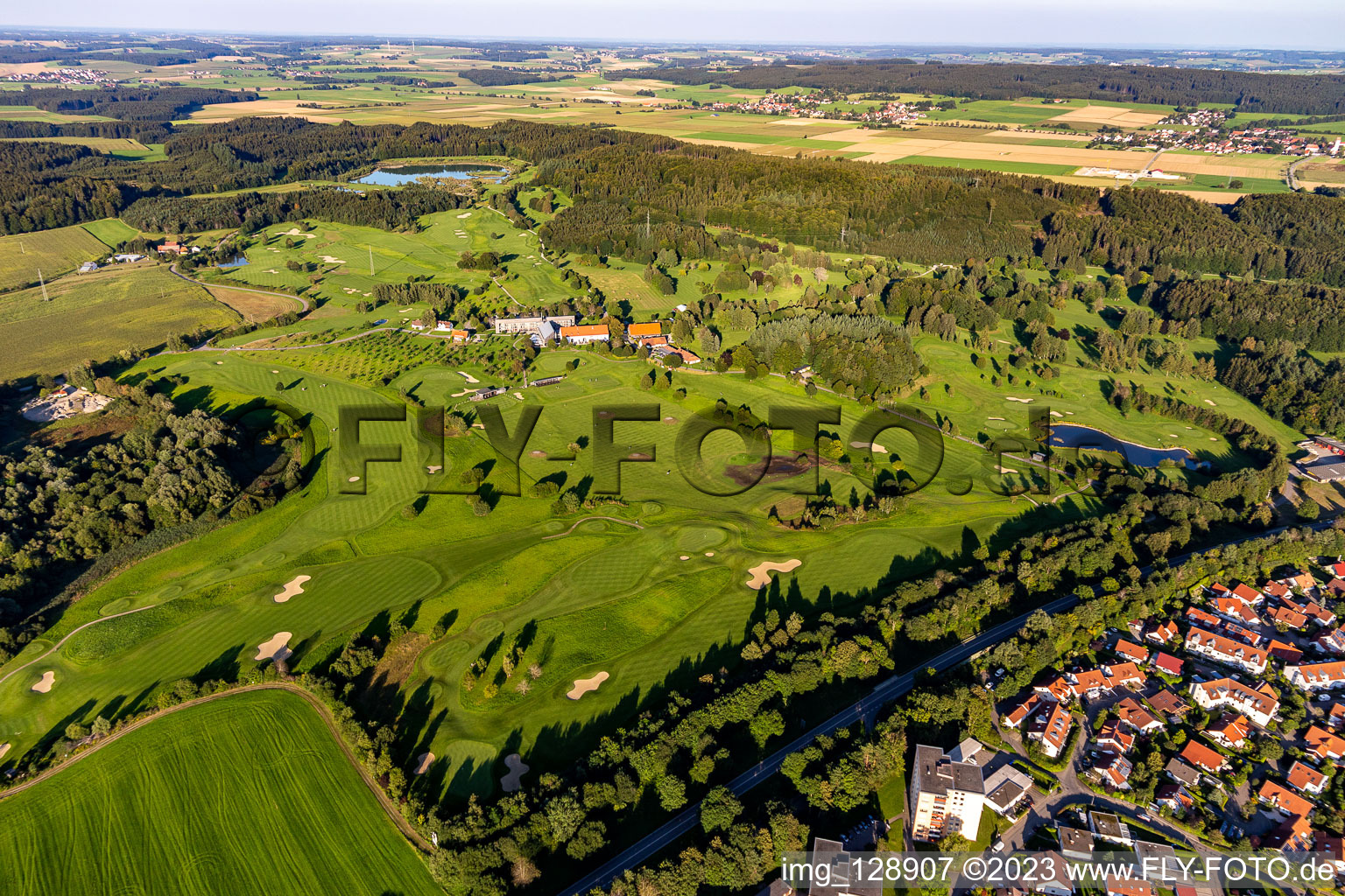 Aerial photograpy of Grounds of the Golf course at of Fuerstlicher Golfclub Oberschwaben e.V. in Bad Waldsee in the state Baden-Wuerttemberg, Germany