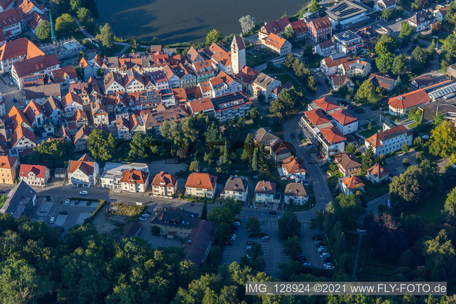 Aerial view of Hospital e.g. Holy Spirit in Bad Waldsee in the state Baden-Wuerttemberg, Germany