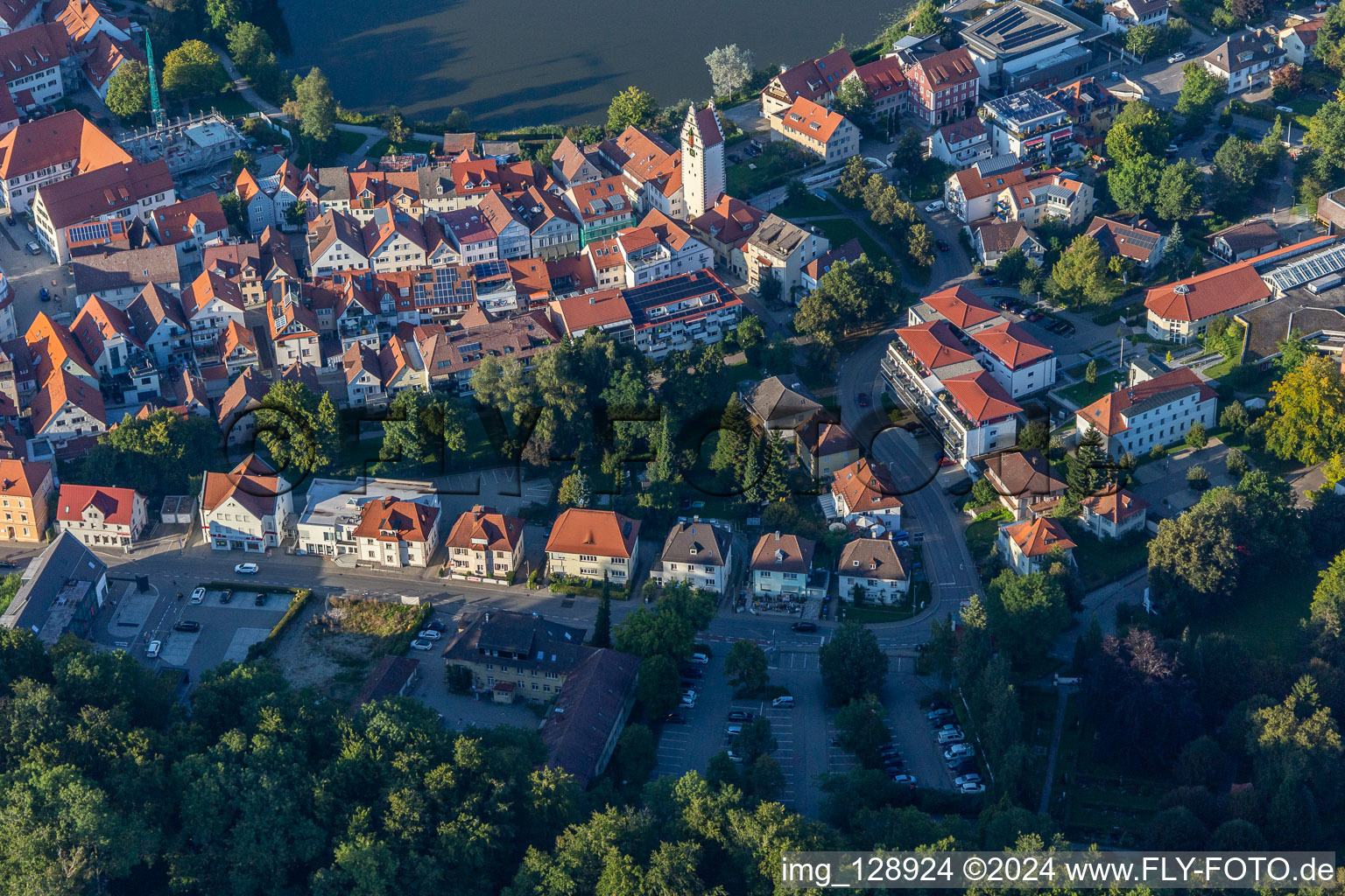 Aerial view of Hospital e.g. Holy Spirit in Bad Waldsee in the state Baden-Wuerttemberg, Germany