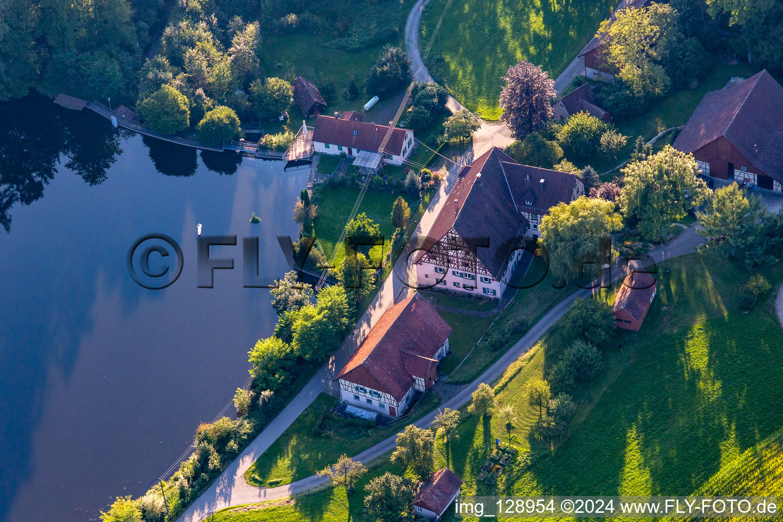 Aerial view of Eichler Art Blacksmiths in the district Tannweiler in Aulendorf in the state Baden-Wuerttemberg, Germany