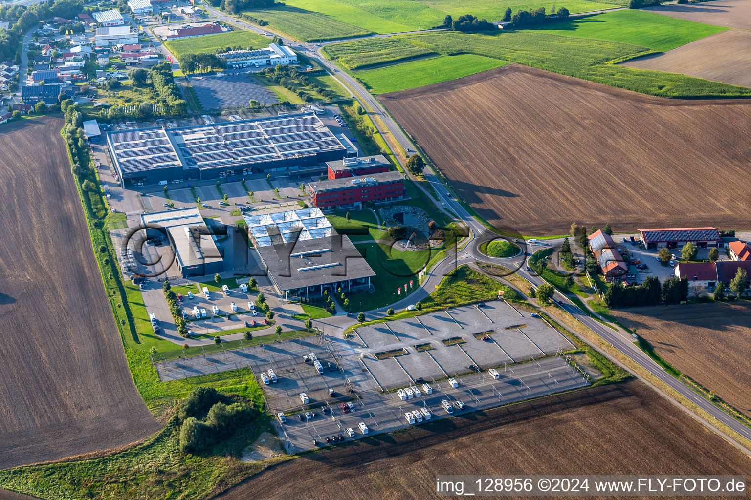 Buildings and production halls on the vehicle construction site of Carthago Reisemobilbau GmbH in Aulendorf in the state Baden-Wuerttemberg, Germany