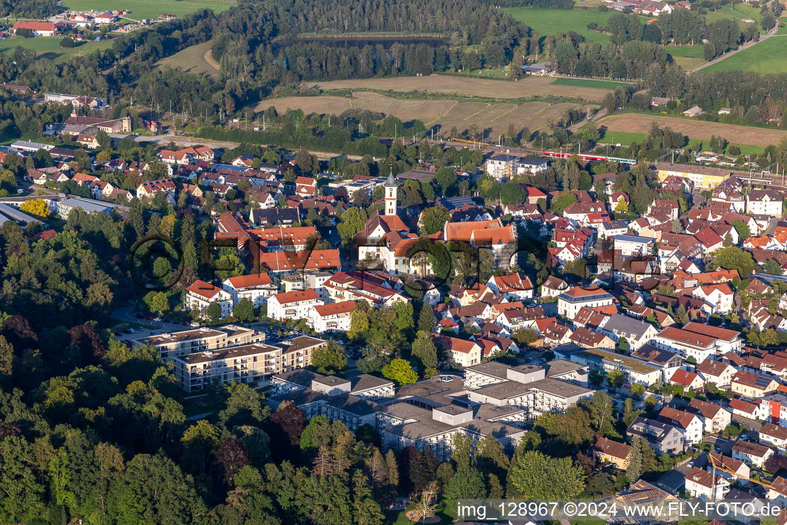 Aerial view of Lock Aulendorf in the district Steegen in Aulendorf in the state Baden-Wuerttemberg, Germany