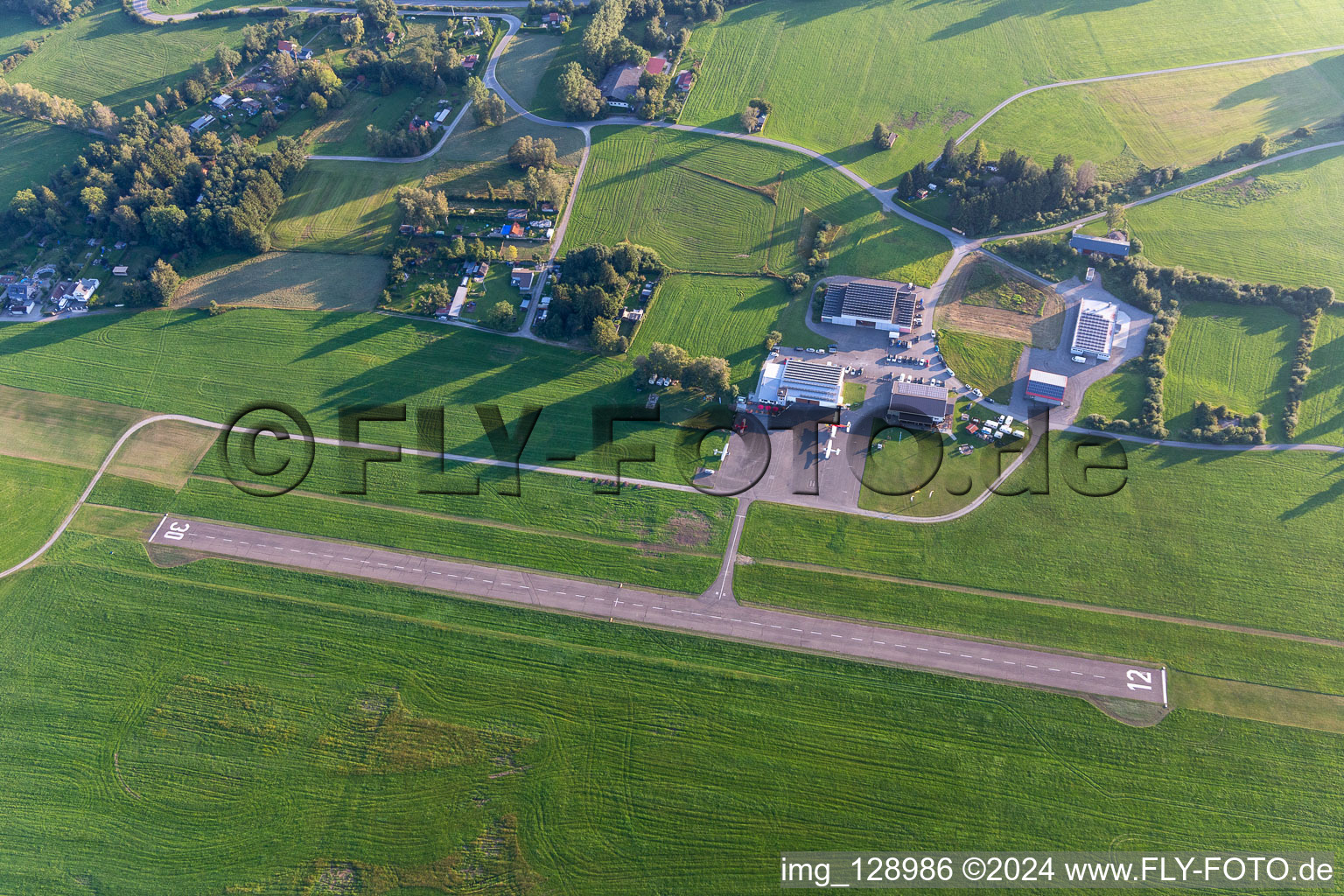 Runway with tarmac terrain of airfield von Skydive Saulgau in Bad Saulgau in the state Baden-Wuerttemberg, Germany