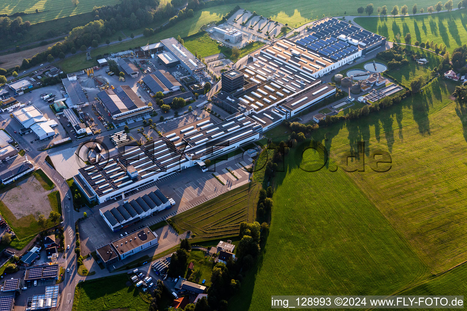 Building and production halls on the premises in Bad Saulgau in the state Baden-Wuerttemberg, Germany