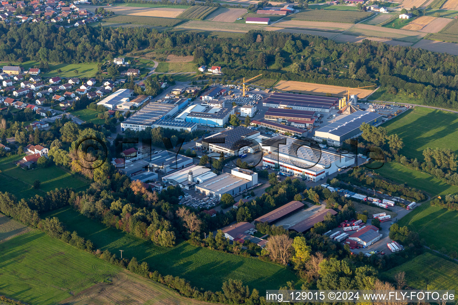 Industrial and commercial area with Spiess Transport International GmbH, TU Maschinen- and Anlagenbau GmbH, Eurostahl KG, Fensterle Bauunternehmen GmbH in Ertingen in the state Baden-Wuerttemberg, Germany