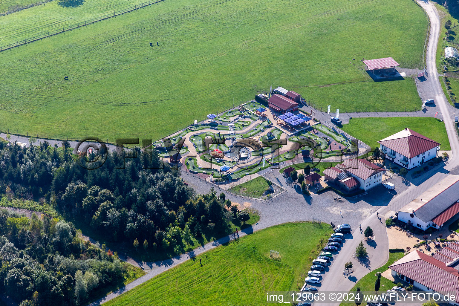 Aerial view of Hotel Hofgut Tiergarten in Aulendorf in the state Baden-Wuerttemberg, Germany