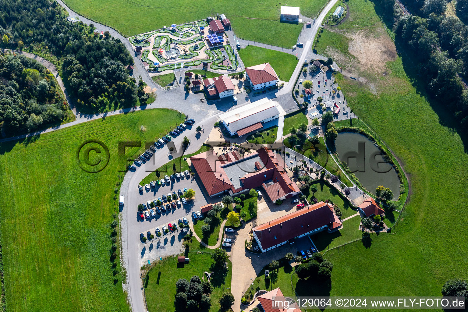 Complex of the hotel building Hotel Hofgut Tiergarten and Adventure Golf Aulendorf in Aulendorf in the state Baden-Wuerttemberg, Germany