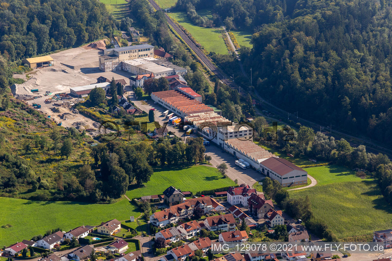 Aerial view of Fabrikstr in Wolpertswende in the state Baden-Wuerttemberg, Germany