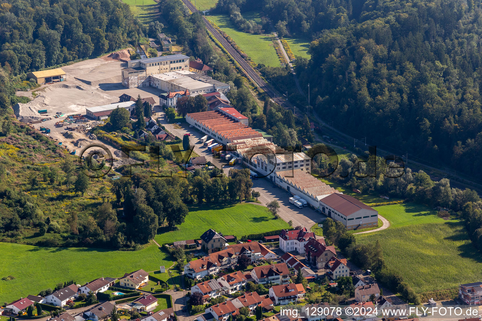 Aerial view of Fabrikstr in the district Mochenwangen in Wolpertswende in the state Baden-Wuerttemberg, Germany