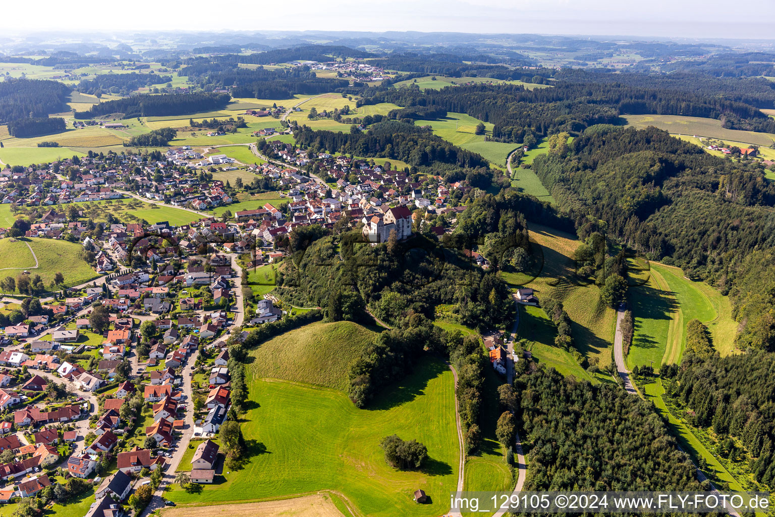 Aerial view of Castle Waldburg in the district Sieberatsreute in Waldburg in the state Baden-Wuerttemberg, Germany