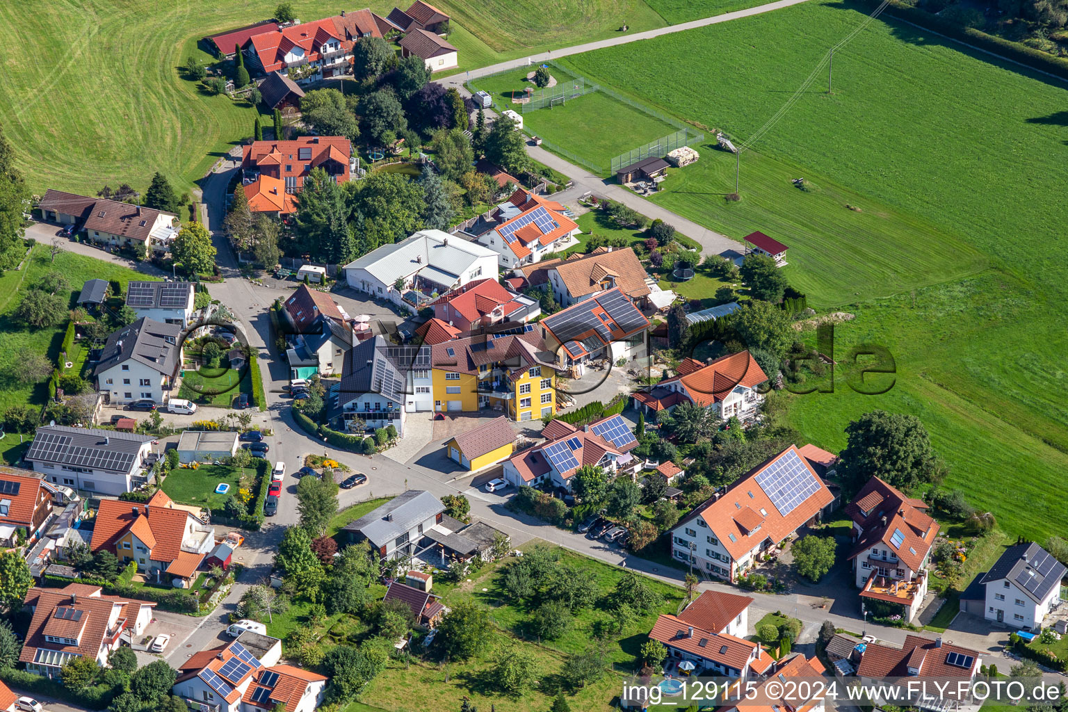 Aerial view of District Heißen in Vogt in the state Baden-Wuerttemberg, Germany