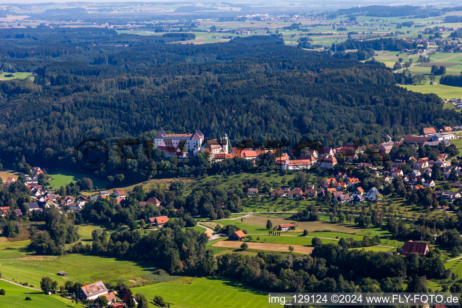 Renaissance Castle Wolfegg with Church St. Katharina in Wolfegg in the state Baden-Wurttemberg, Germany