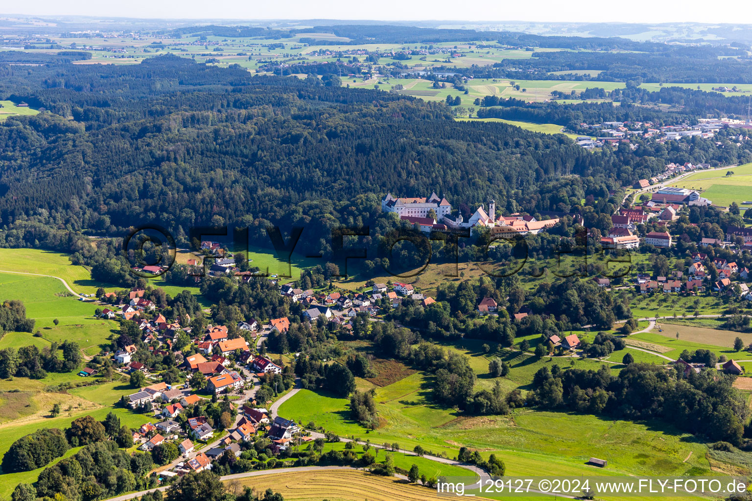 Aerial view of Castle Wolfegg in the district Wassers in Wolfegg in the state Baden-Wuerttemberg, Germany