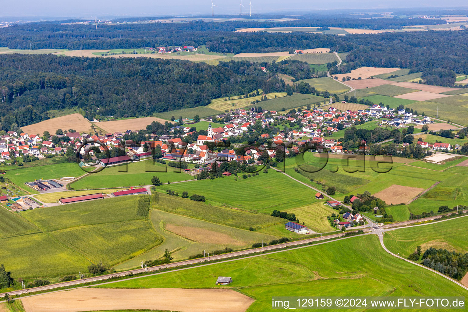 From the east in the district Otterswang in Bad Schussenried in the state Baden-Wuerttemberg, Germany